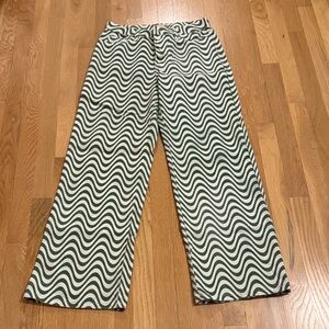 Altar'd State Green and White Wave Pattern Flare Jeans